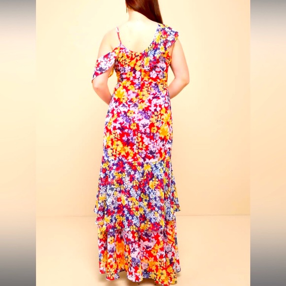 NWT Radiant Ruby Red Floral Print Chiffon Maxi Dress Size S - Picture 6 of 9